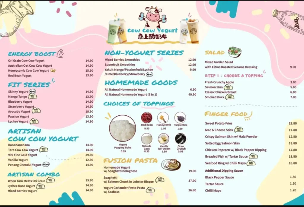 Cow Cow Yogurt Menu  