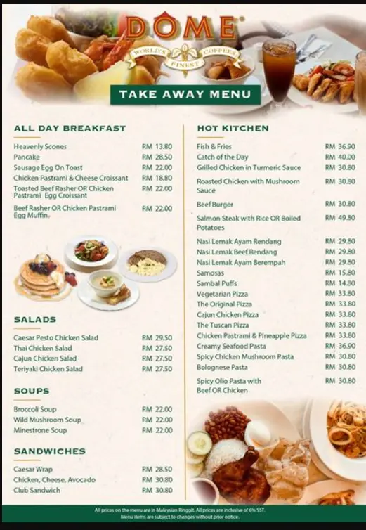 Dome Cafe Menu Malaysia