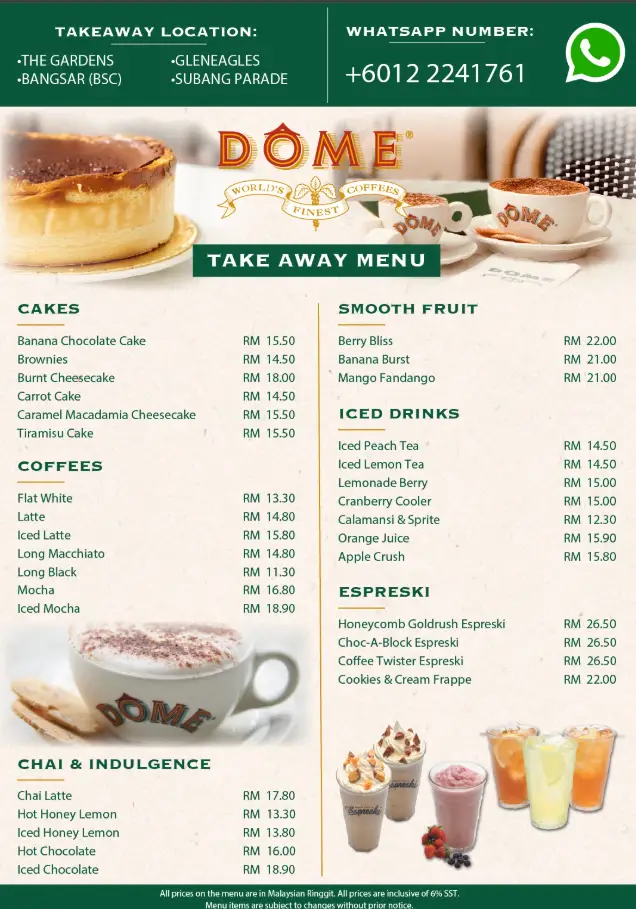 Dome Cafe Menu  