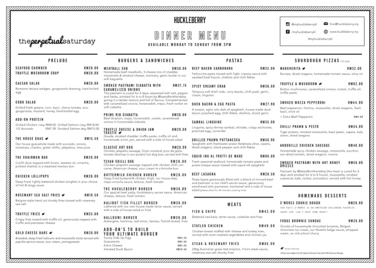 Huckleberry Menu